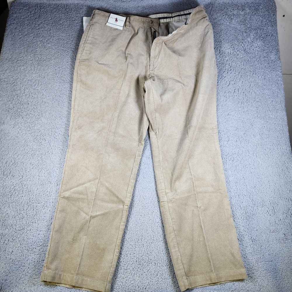 Polo Ralph Lauren Gordon Corduroy Pants Mens 42x32 Beige Pleated Classic
